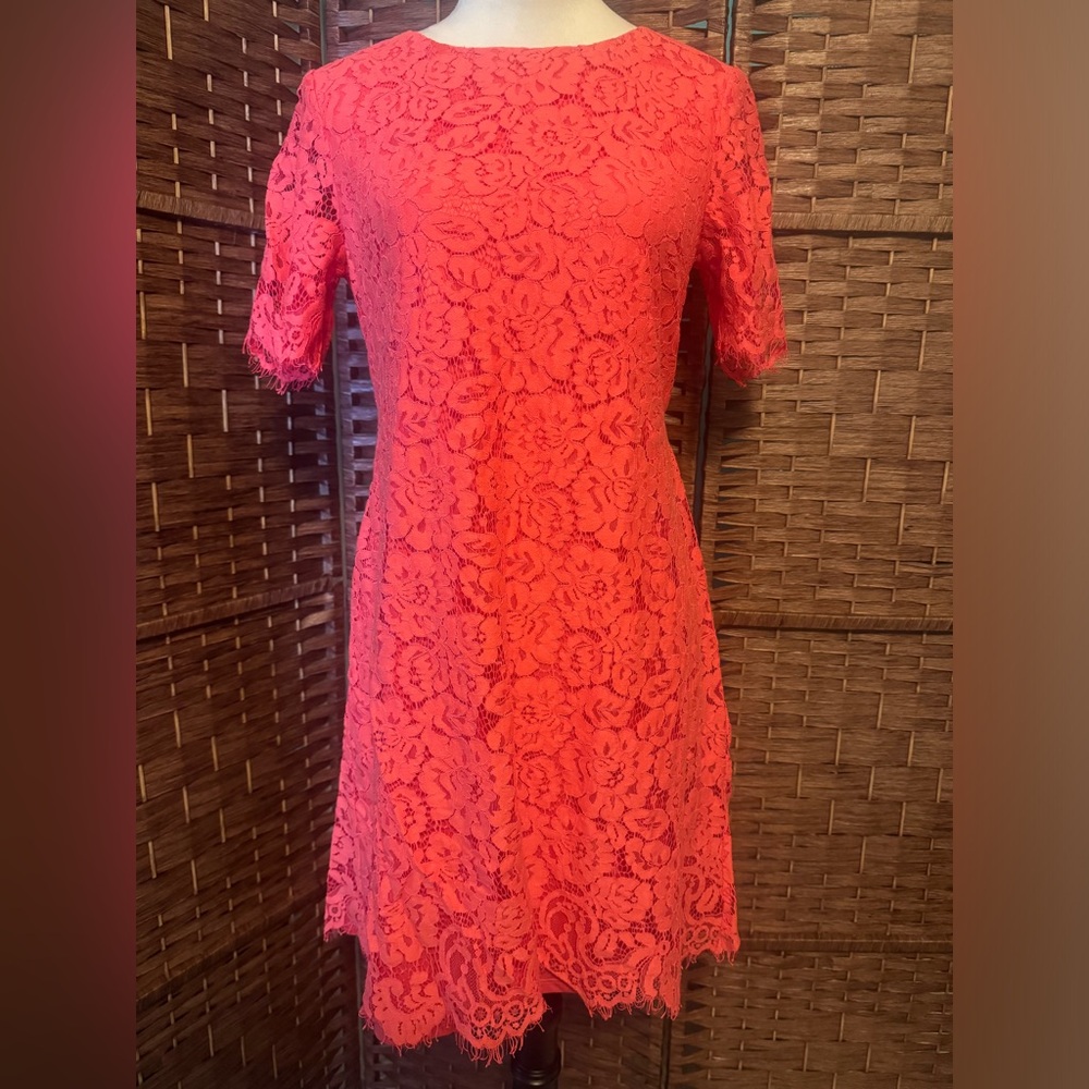 Jessica H Size 8 Coral Dress Lining with Lace overlay Business Cocktail